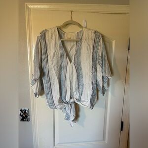 Love Stitch White Striped Tie-Front Women's Top